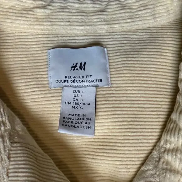 H&M CREAM CORDUROY BUTTON UP SHACKET SHIRT JACKET OVERSIZED LARGE - Picture 6 of 7